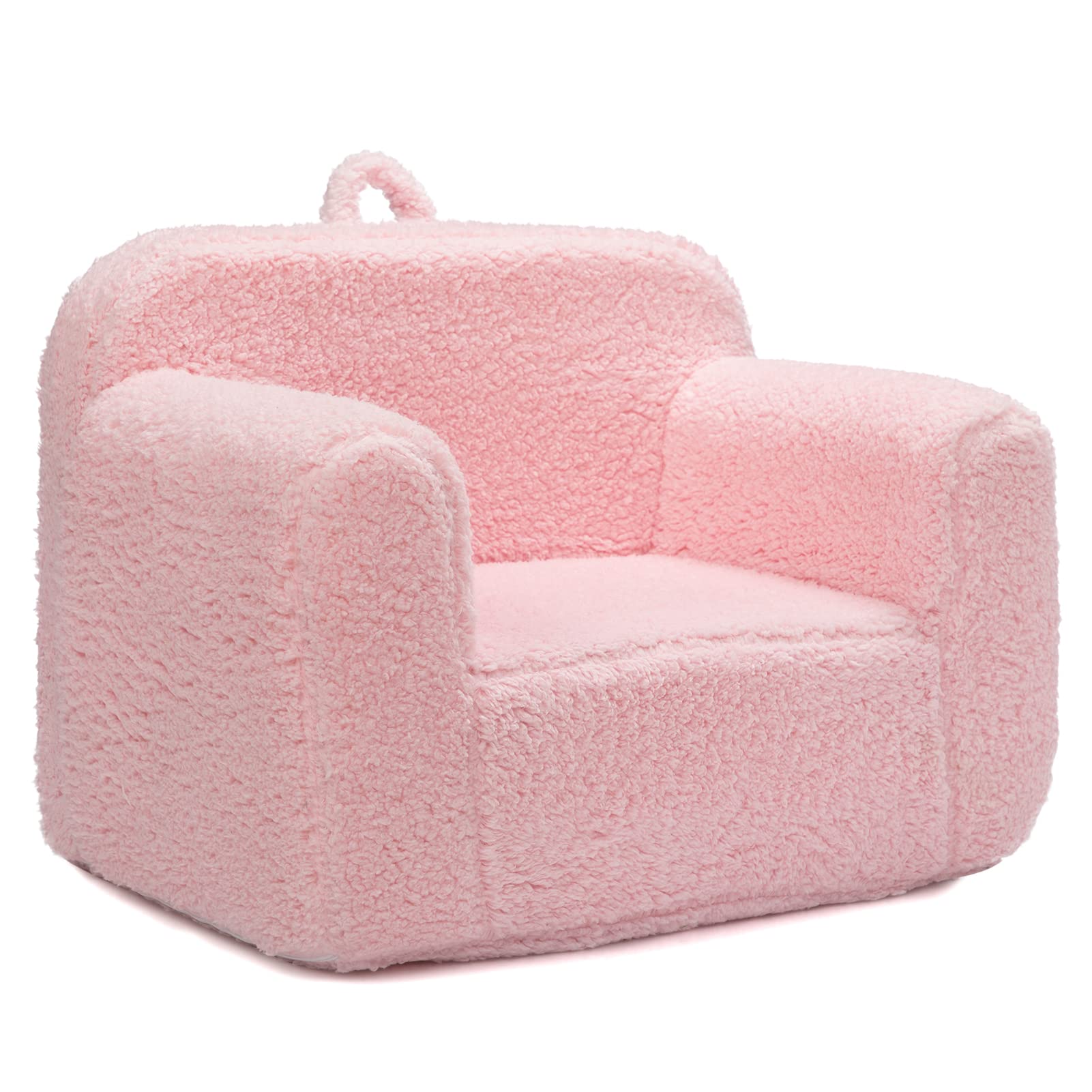 ALIMORDEN Kids Ultra-Soft Snuggle Foam Filled Chair, Toddler Cuddly Sherpa Reading Couch for Boys and Girls, Pink